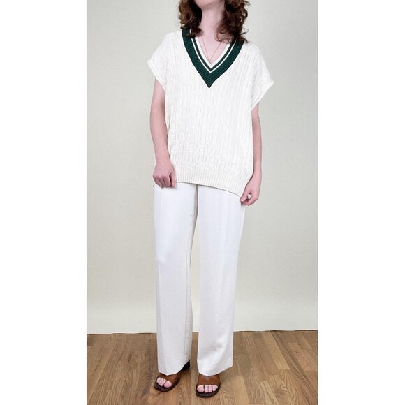 Vintage Cable Knit Sweater Vest Oversized Relaxed Fit Slouchy Preppy Tennis Prep - Picture 2 of 6
